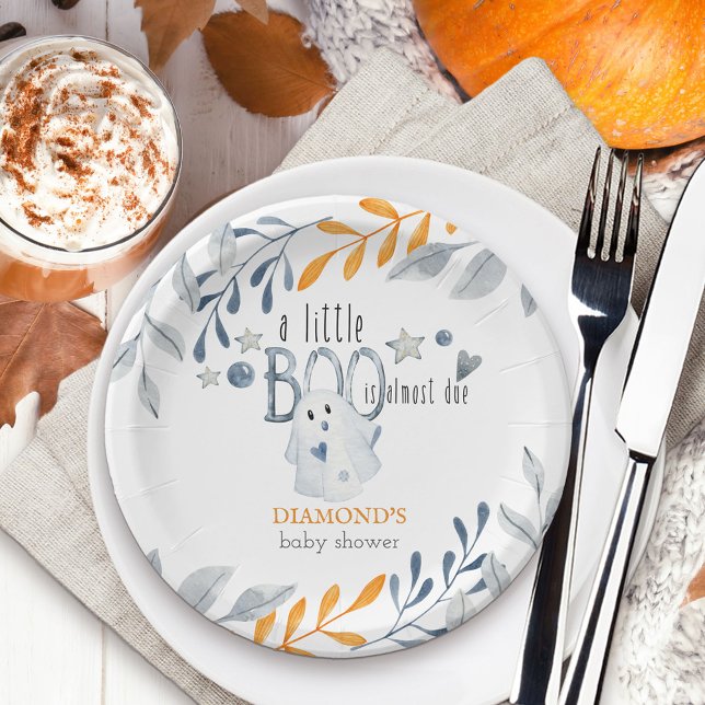 Prato De Papel Pequeno Chá de fraldas de Dia das Bruxas (Little Boo fall baby shower paper plates)