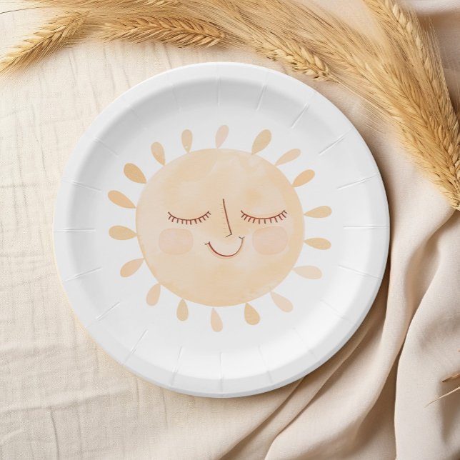 Prato De Papel Pequeno Chá de fraldas de Sol Bonito (Cute Little Sun Boho Baby Shower Paper Plates )