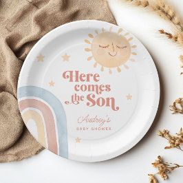 Prato De Papel Pequeno Chá de fraldas Sol e Arco-Íris