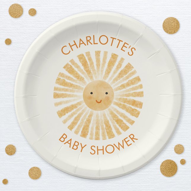 Prato De Papel Pequeno Chá de fraldas Sunshine Personalizado (Little Sunshine personalized baby shower paper party plate)