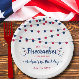 Prato De Papel Pequeno Firecracker 4 de julho de primeiro anivers