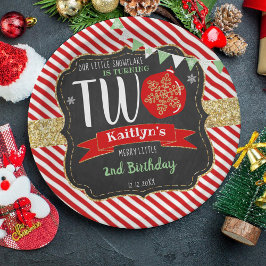 Prato De Papel Pequeno Floco de Neve Turning 2! Segundo aniversár