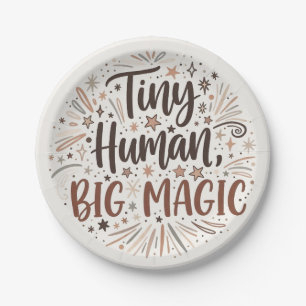 Prato De Papel "Pequeno Humano, Grande Magia" Citação Boho Starbu