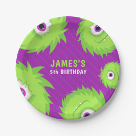 Prato De Papel Pequeno Monstro Roxo e Verde