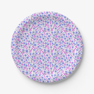 Prato De Papel Pequeno padrão floral branco azul rosa fofo