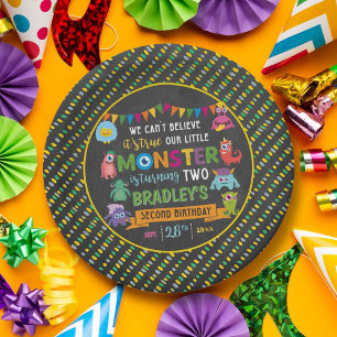 Prato De Papel Pequeno Partido do segundo aniversário Monstro