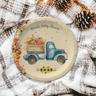 Prato De Papel Pequeno Pumpkin Vintage Truck Sunflower Theme
