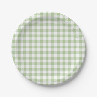 Prato De Papel Pequeno Sage e Gingham Branco