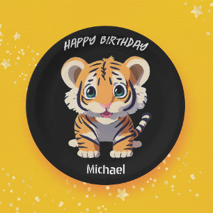 Prato De Papel Pequeno Tigre Personalizado Aniversário