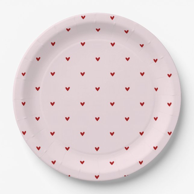 Prato De Papel Pequenos Corações Vermelhos Valentines Rosa (Frente)