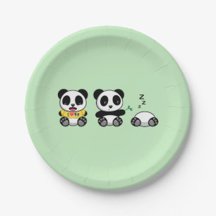 Prato De Papel Pequenos Pandas Bonitos em Verde