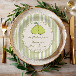Prato De Papel Perfect pair sage green stripe pear bridal shower