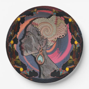 Prato De Papel Perfil de mulher africana numa cesta tecida