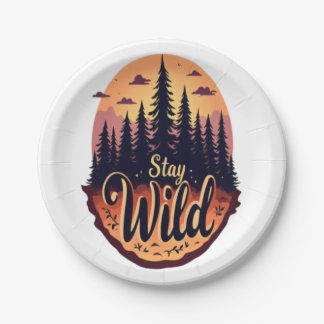 Prato De Papel Permaneça Selvagem: Ilustração da Floresta Sunset