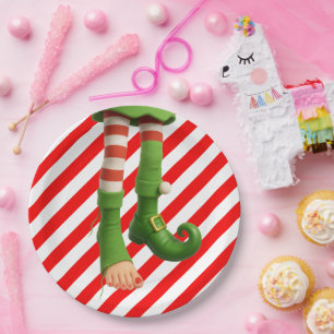 Prato De Papel Pernas Divertidas de Elfo de Natal   Travessuras d