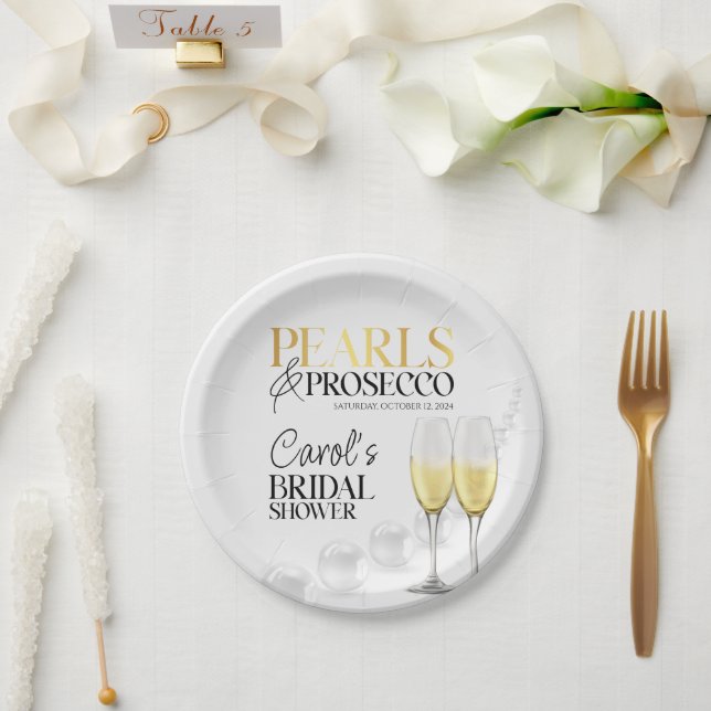 Prato De Papel Pérolas brancas Douradas Elegante e Chá de panela  (Casamento)