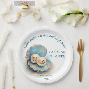 Prato De Papel Pérolas de Casamento de Praia Shell Elegant Ocean