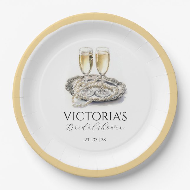 Prato De Papel Pérolas de Chic e Chá de panela Prosecco (Frente)