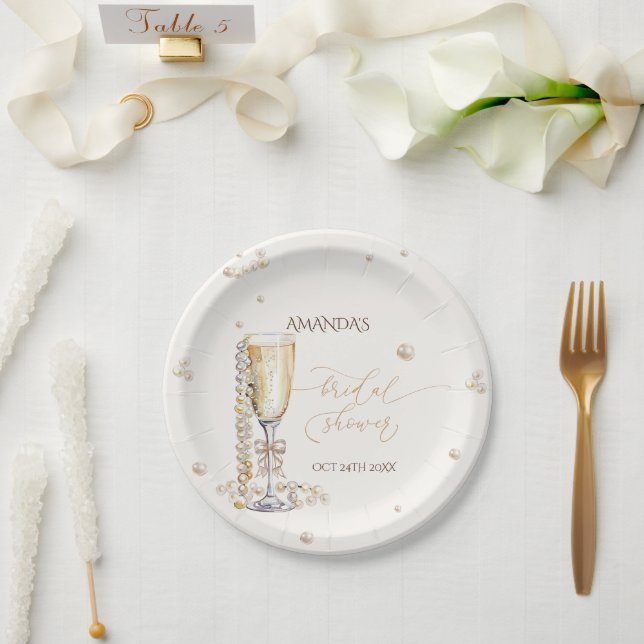 Prato De Papel Pérolas e Chá de panela Elegante Prosecco (Casamento)