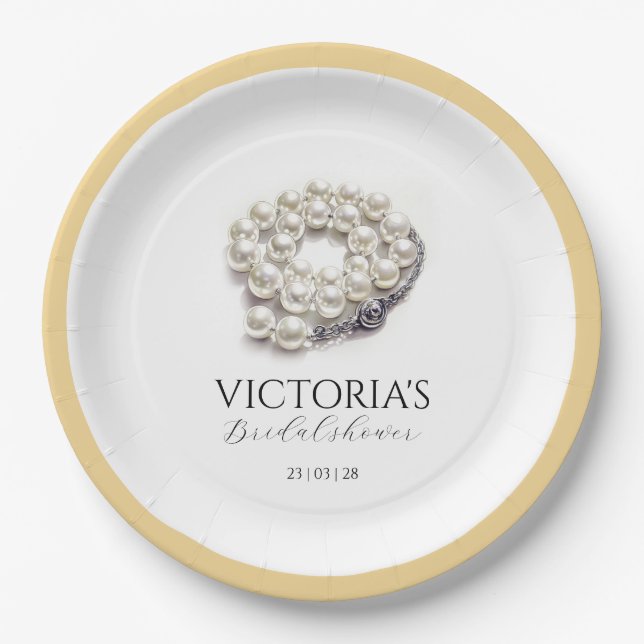 Prato De Papel Pérolas Elegantes e Chá de panela Prosecco (Frente)