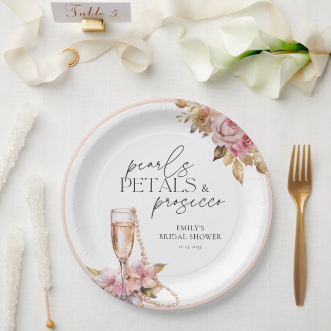 Prato De Papel Pérolas Pétalas & Prosecco Chuveiro Floral de Noiv (Casamento)