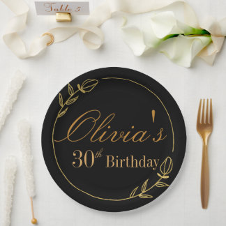 Prato De Papel Personaliza Aniversário com Moldura Dourada