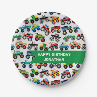 Prato De Papel Personalização de Aniversário de Caminhão de Monst
