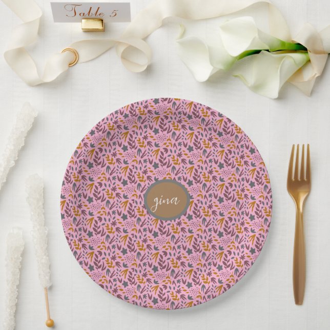 Prato De Papel Personalização de Padrão Botânico (Casamento)