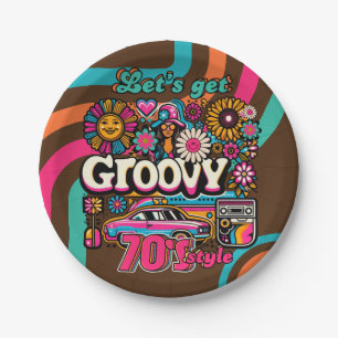 Prato De Papel Personalizado 70's Retro Disco Aniversário Boogie