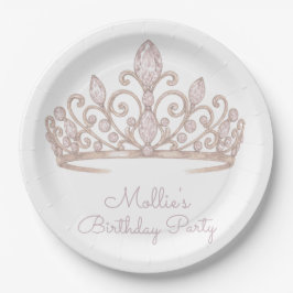 Prato De Papel Personalizado Aniversário Princesa Bege Rosa 