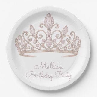 Prato De Papel Personalizado Aniversário Princesa Bege Rosa
