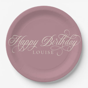 Prato De Papel Personalizado de script Elegante Happy Birthday