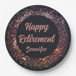 Prato De Papel Personalizado Elegante Preto Rosa Dourado Feliz Ap