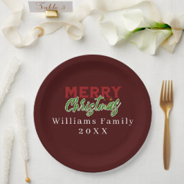 Prato de papel personalizado para o Natal da famíl