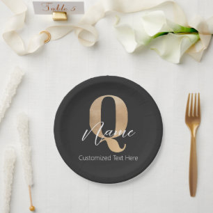 Prato De Papel Personalizado por Q & Name Iniciais Monogramados M