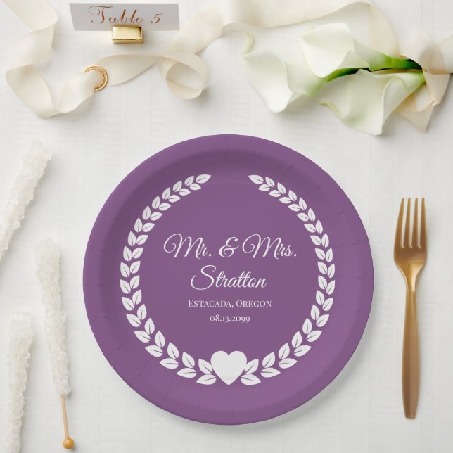Prato De Papel Personalizado Sr & Sra. Bride e Groom Newlywing (Casamento)