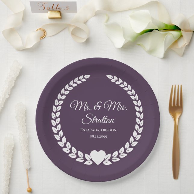 Prato De Papel Personalizado Sr & Sra. Bride e Groom Newlywing (Casamento)