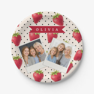 Prato De Papel Personalizado Vintage Pontos de Morango Retro