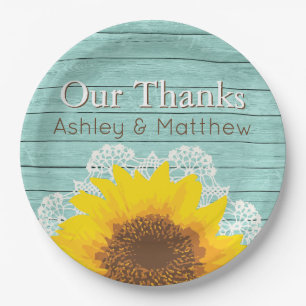 Prato De Papel Personalizados Nossos Obrigados Sunflower & Lace
