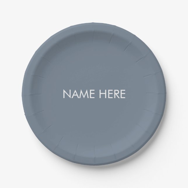 Prato De Papel Personalizar com nome, cinza de ardósia minimalist (Frente)