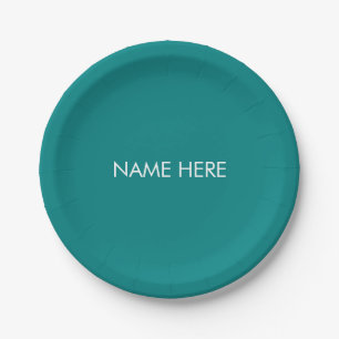 Prato De Papel Personalizar com o nome, texto mínimo branco teal