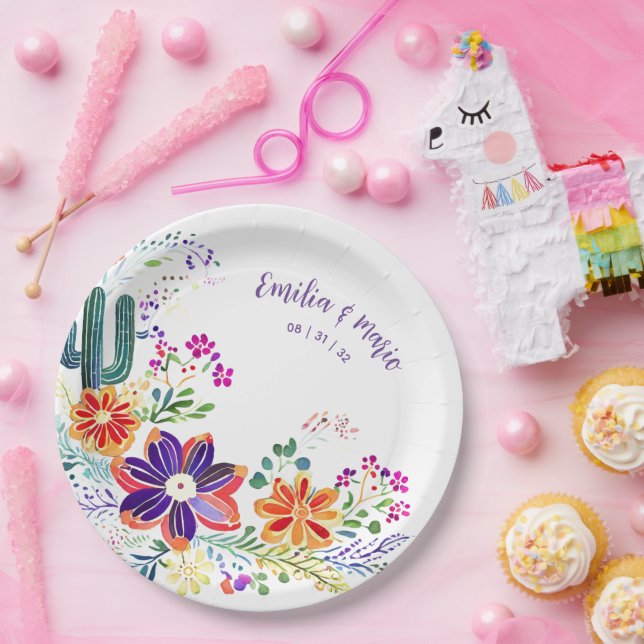 Prato De Papel Personalizar Flores de Folkart de Cactos FIESTA (Festa)
