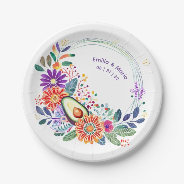 Prato De Papel Personalizar Flores de Folkart de Cactos FIESTA (Frente)