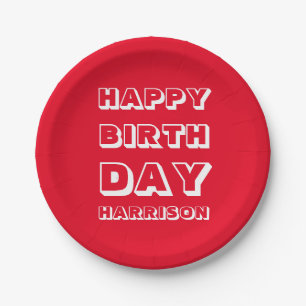 Prato De Papel Personalizar nome, feliz aniversário, vermelho br
