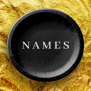 Prato De Papel Personalizar preto simples adicione seu nome legan