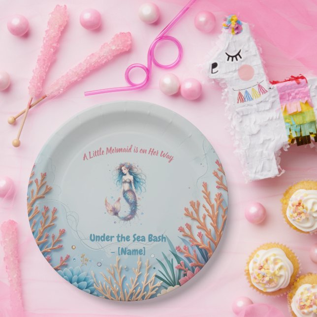 Prato De Papel Personalizar uma Pequena Sereia está a caminho do  (Festa)