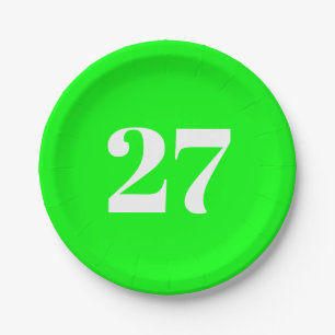 Prato De Papel Personalizar w/Letra Branca Número neon verde