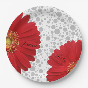 Prato De Papel Personalize a Bolinhas Red Daisy, mude o ponto de 