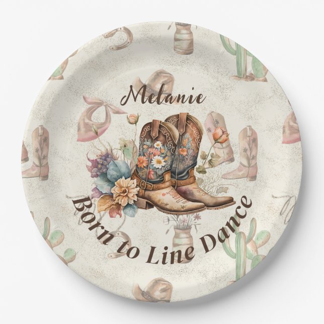 Prato De Papel Personalize Dança de Linha Boho Ocidental (Frente)