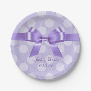 Prato De Papel Personalize estas Bolinhas roxas e brancas